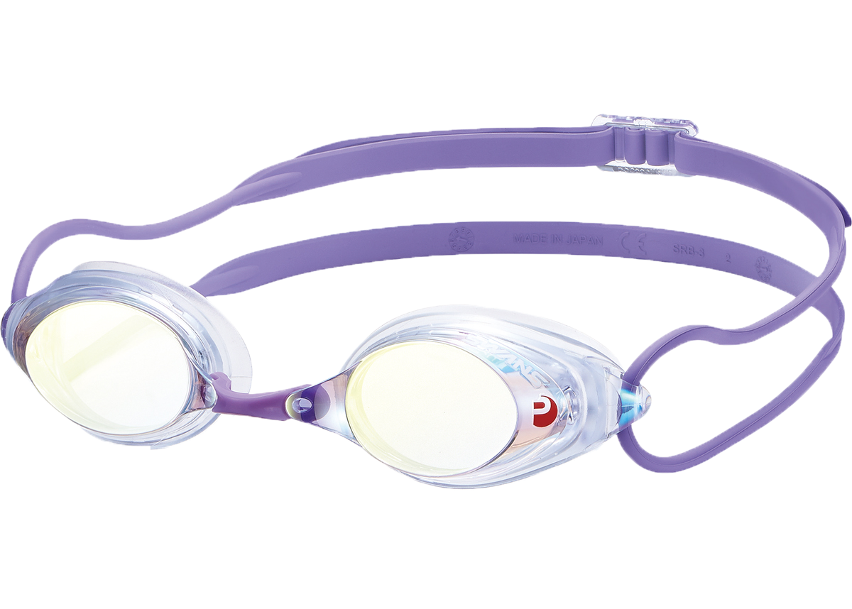 Purple swim goggles with clear lenses and a purple adjustable strap, shown on a plain white background.