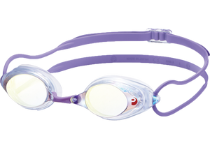Purple swim goggles with clear lenses and a purple adjustable strap, shown on a plain white background.