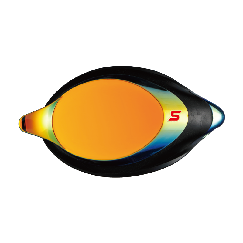 SWANS SRX Prescription Goggles with a double silicone strap and interchangeable nose piece. The goggles have mirror black and smoke orange lenses.