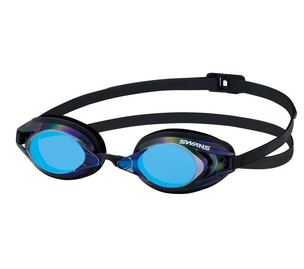 Swim goggles with smoke blue lenses and black frame