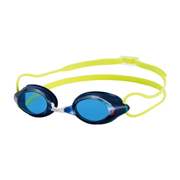 SWANS SRX goggles with blue lenses and yellow strap
